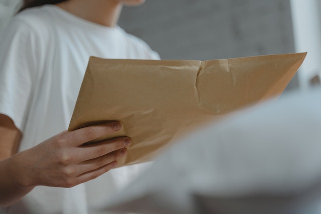 someone holding a brown envelope